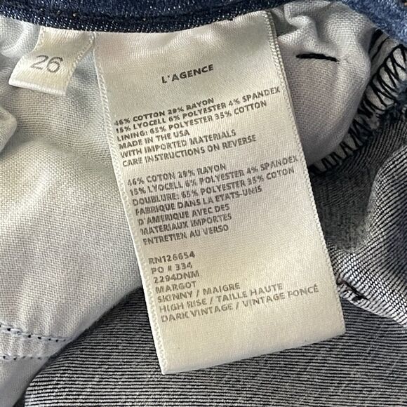 L’Agence SZ 26 Margot Skinny Jeans High-Rise Stretch 5-Pocket Dark Vintage Wash - Picture 7 of 8